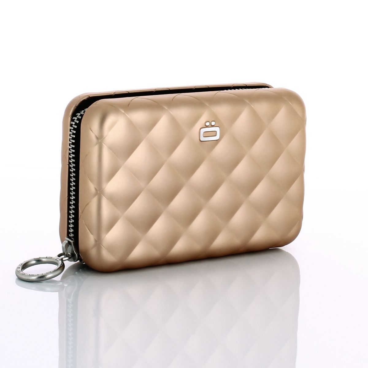 OGON Aluminum Wallet Quilted Zipper - Rose Gold